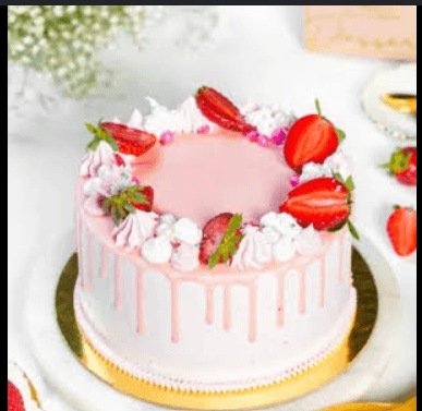 Strawberry cake real photograph 1